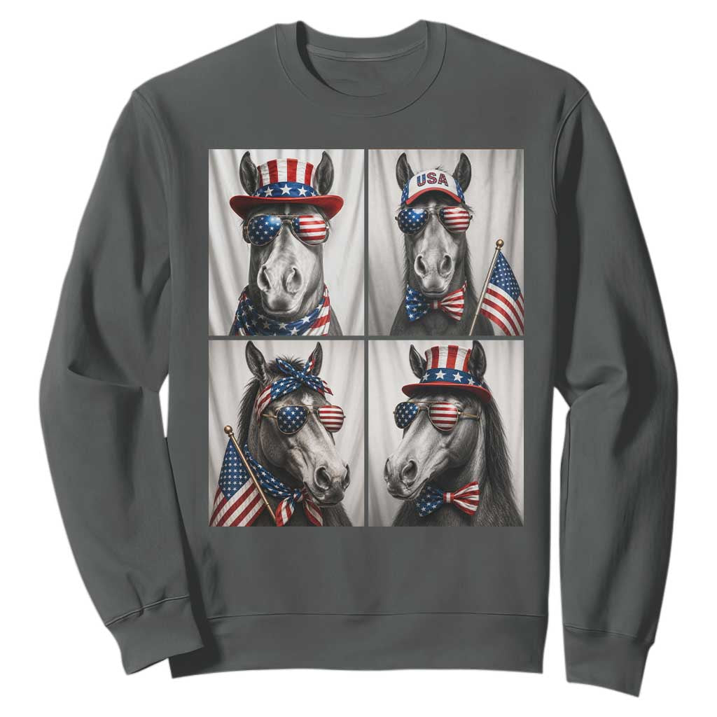 Patriotic Horse Selfie Squad Sweatshirt USA Flag Red White And Blue Graphic