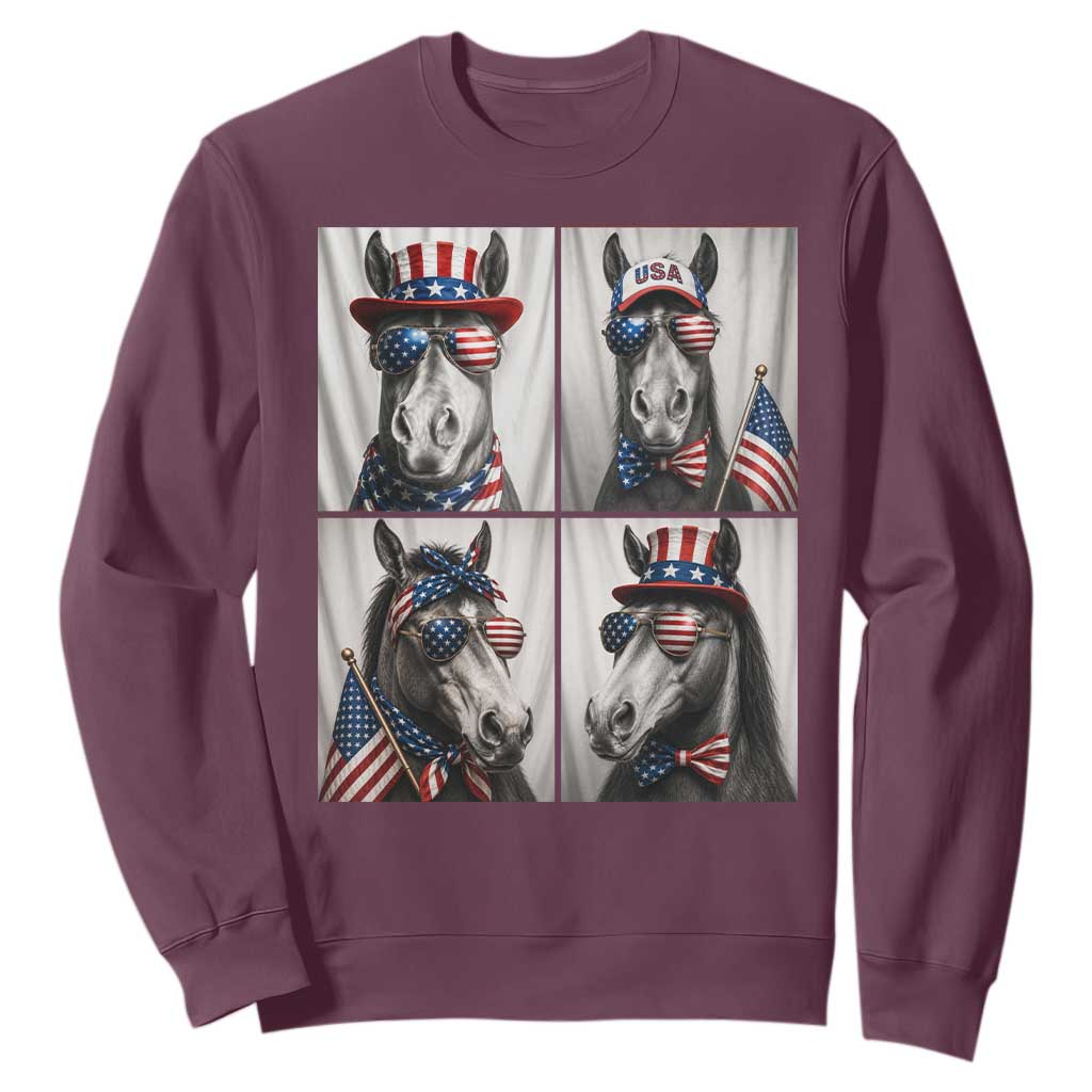 Patriotic Horse Selfie Squad Sweatshirt USA Flag Red White And Blue Graphic