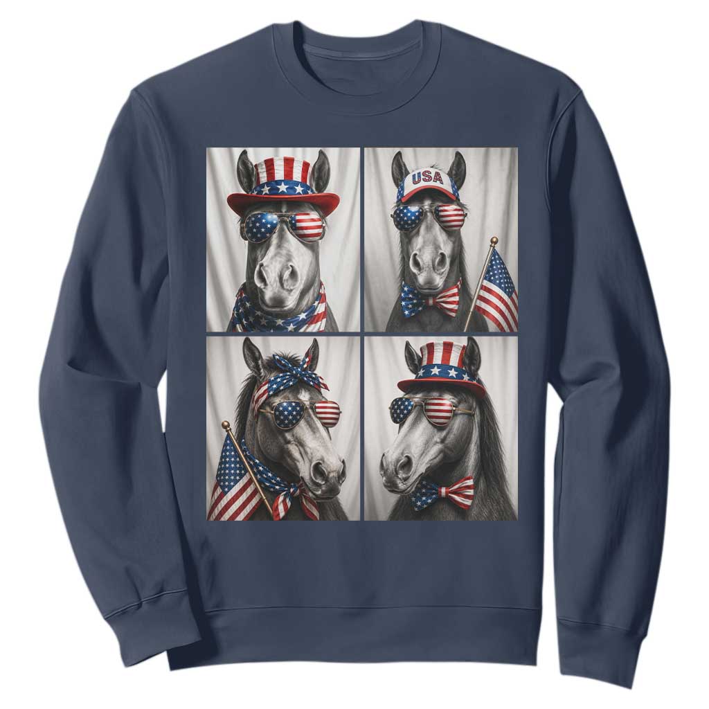 Patriotic Horse Selfie Squad Sweatshirt USA Flag Red White And Blue Graphic