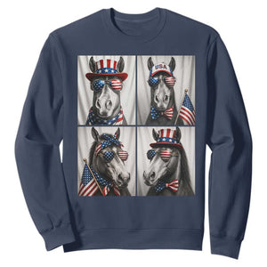 Patriotic Horse Selfie Squad Sweatshirt USA Flag Red White And Blue Graphic