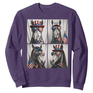 Patriotic Horse Selfie Squad Sweatshirt USA Flag Red White And Blue Graphic