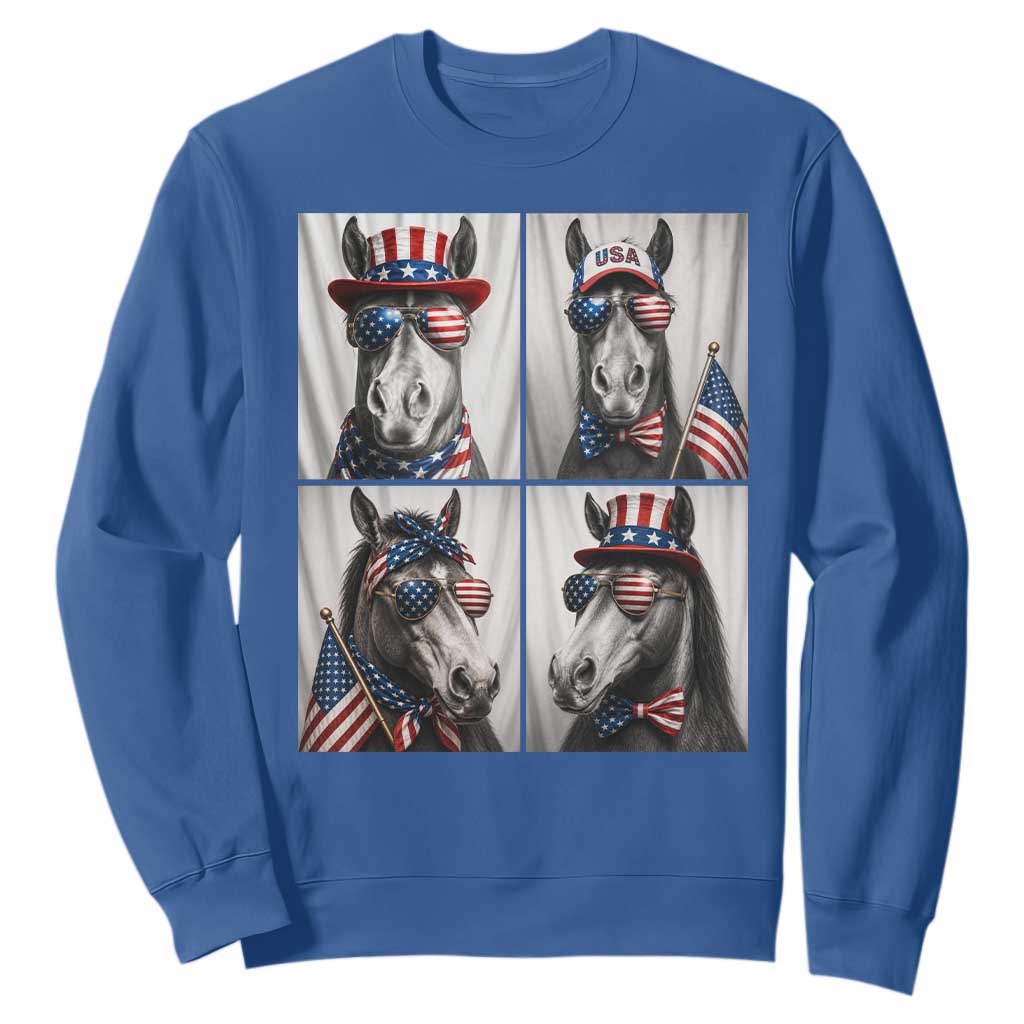 Patriotic Horse Selfie Squad Sweatshirt USA Flag Red White And Blue Graphic