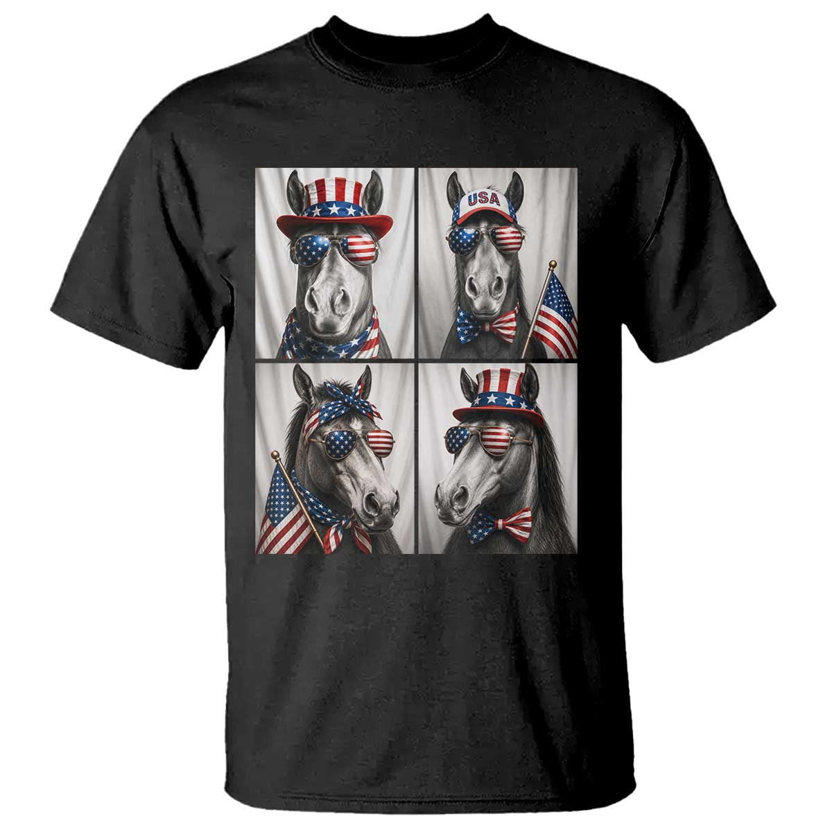 Patriotic Horse Selfie Squad T Shirt USA Flag Red White And Blue Graphic TS12 Black Print Your Wear