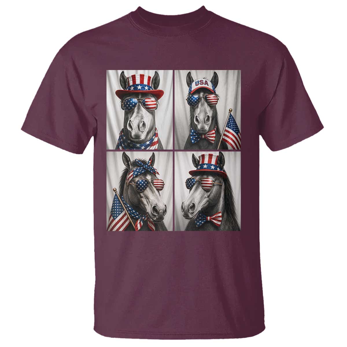 Patriotic Horse Selfie Squad T Shirt USA Flag Red White And Blue Graphic TS12 Maroon Print Your Wear