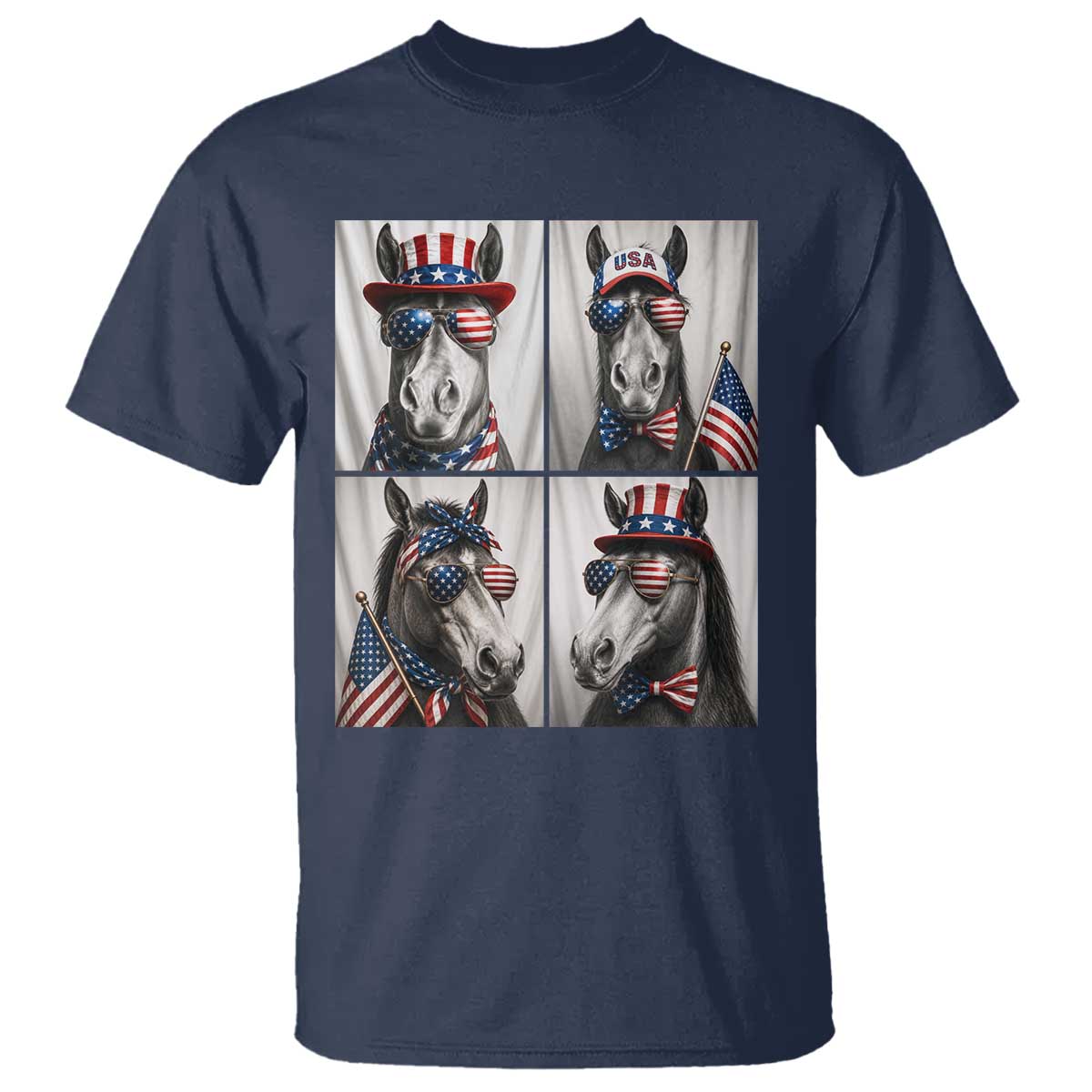 Patriotic Horse Selfie Squad T Shirt USA Flag Red White And Blue Graphic TS12 Navy Print Your Wear