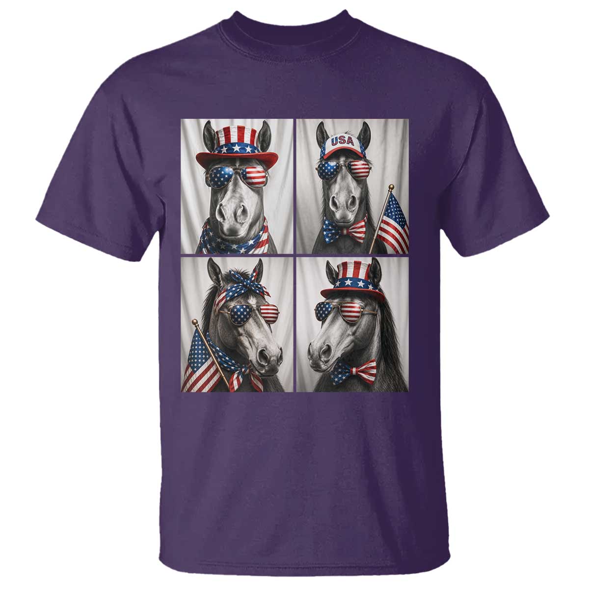 Patriotic Horse Selfie Squad T Shirt USA Flag Red White And Blue Graphic TS12 Purple Print Your Wear