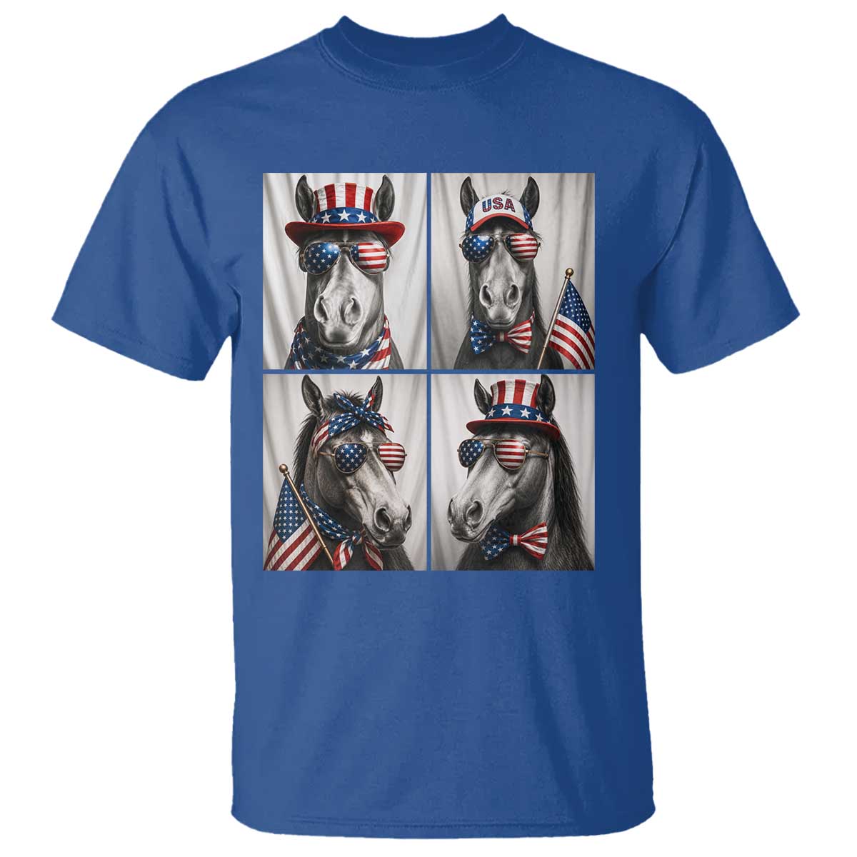 Patriotic Horse Selfie Squad T Shirt USA Flag Red White And Blue Graphic TS12 Royal Blue Print Your Wear