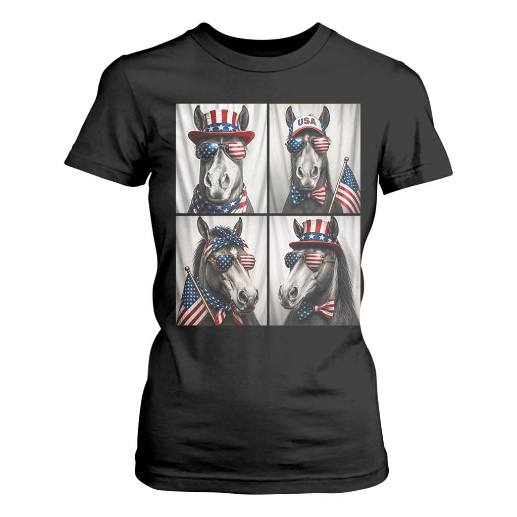 Patriotic Horse Selfie Squad T Shirt For Women USA Flag Red White And Blue Graphic TS12 Black Print Your Wear