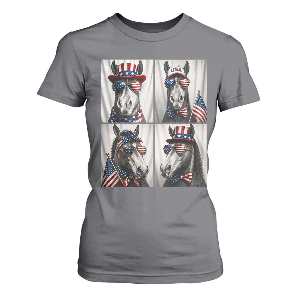 Patriotic Horse Selfie Squad T Shirt For Women USA Flag Red White And Blue Graphic TS12 Charcoal Print Your Wear