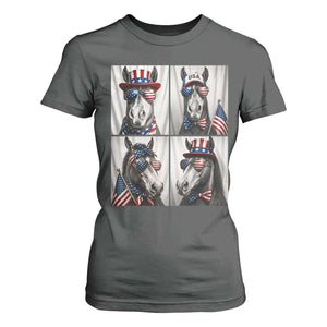 Patriotic Horse Selfie Squad T Shirt For Women USA Flag Red White And Blue Graphic TS12 Dark Heather Print Your Wear