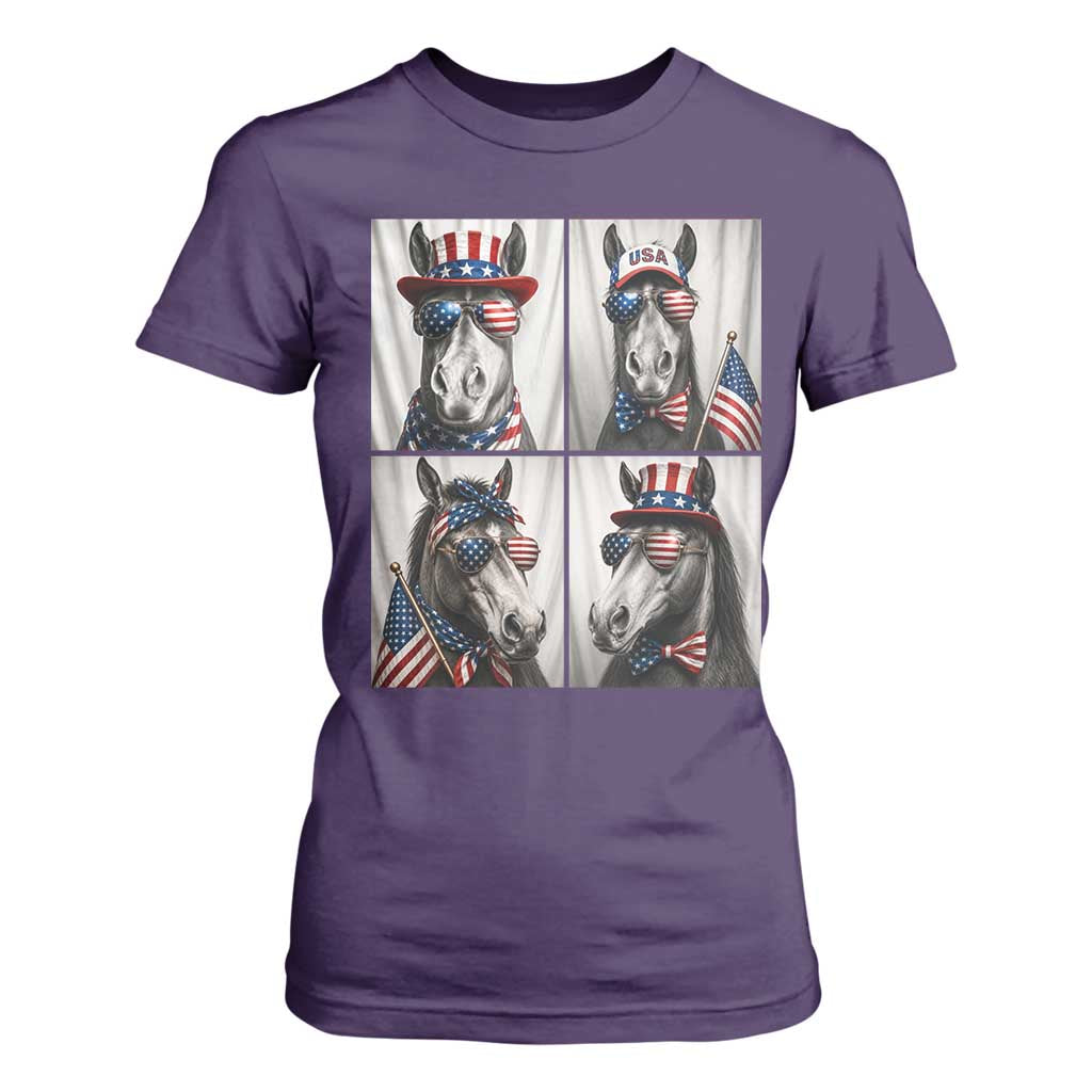 Patriotic Horse Selfie Squad T Shirt For Women USA Flag Red White And Blue Graphic TS12 Purple Print Your Wear
