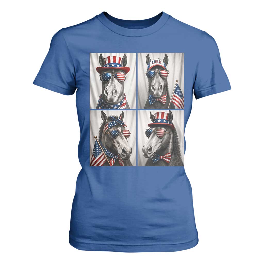 Patriotic Horse Selfie Squad T Shirt For Women USA Flag Red White And Blue Graphic TS12 Royal Blue Print Your Wear