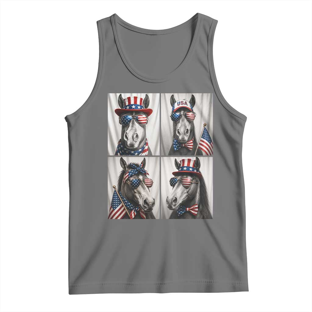 Patriotic Horse Selfie Squad Tank Top USA Flag Red White And Blue Graphic TS12 Black Heather Print Your Wear