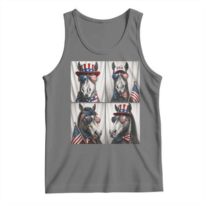 Patriotic Horse Selfie Squad Tank Top USA Flag Red White And Blue Graphic TS12 Black Heather Print Your Wear