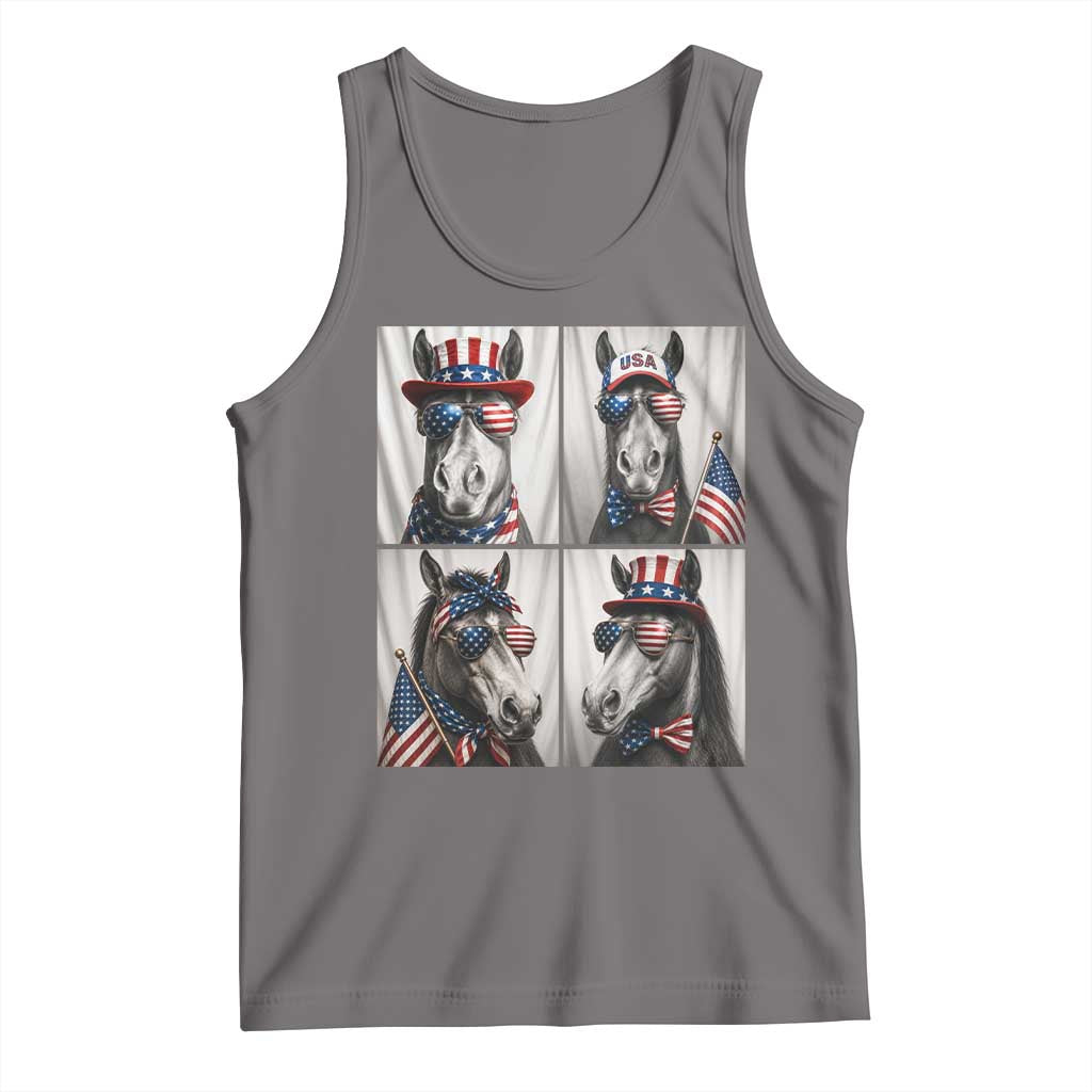 Patriotic Horse Selfie Squad Tank Top USA Flag Red White And Blue Graphic TS12 Deep Heather Print Your Wear