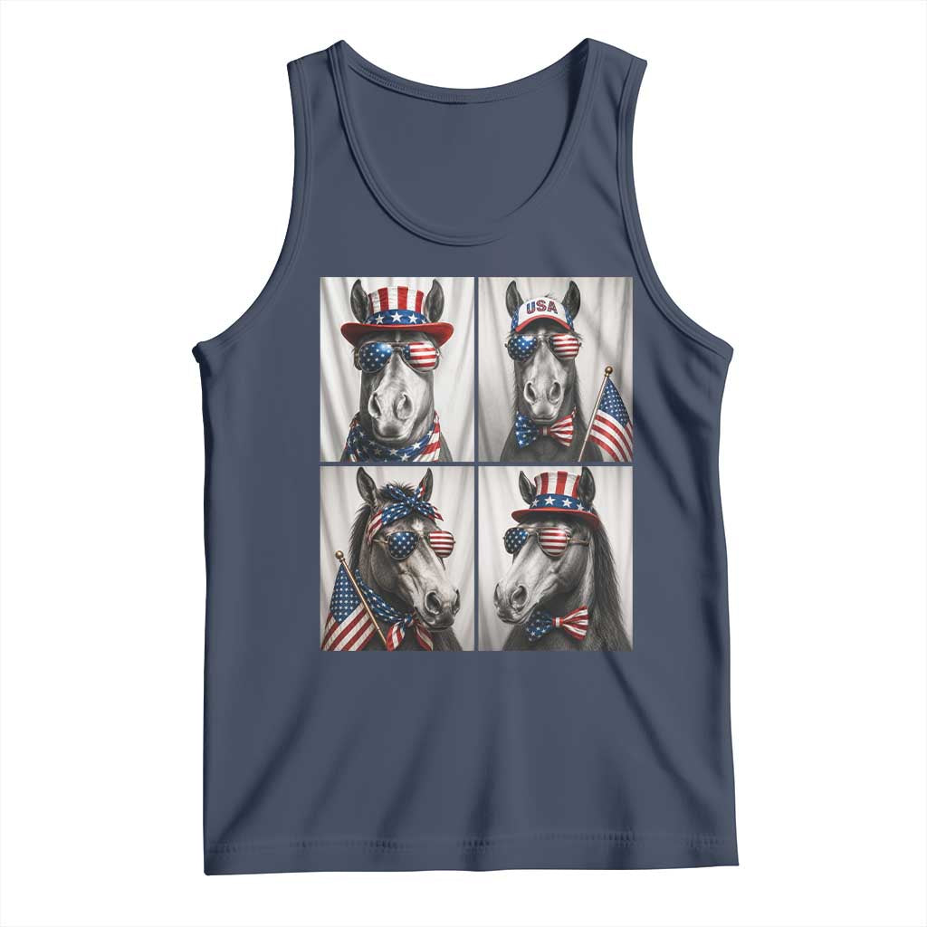 Patriotic Horse Selfie Squad Tank Top USA Flag Red White And Blue Graphic TS12 Navy Print Your Wear