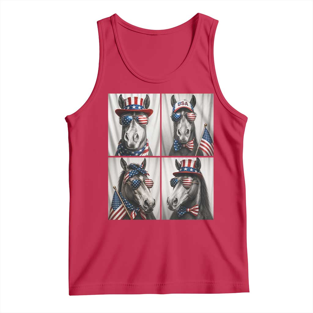 Patriotic Horse Selfie Squad Tank Top USA Flag Red White And Blue Graphic TS12 Red Print Your Wear