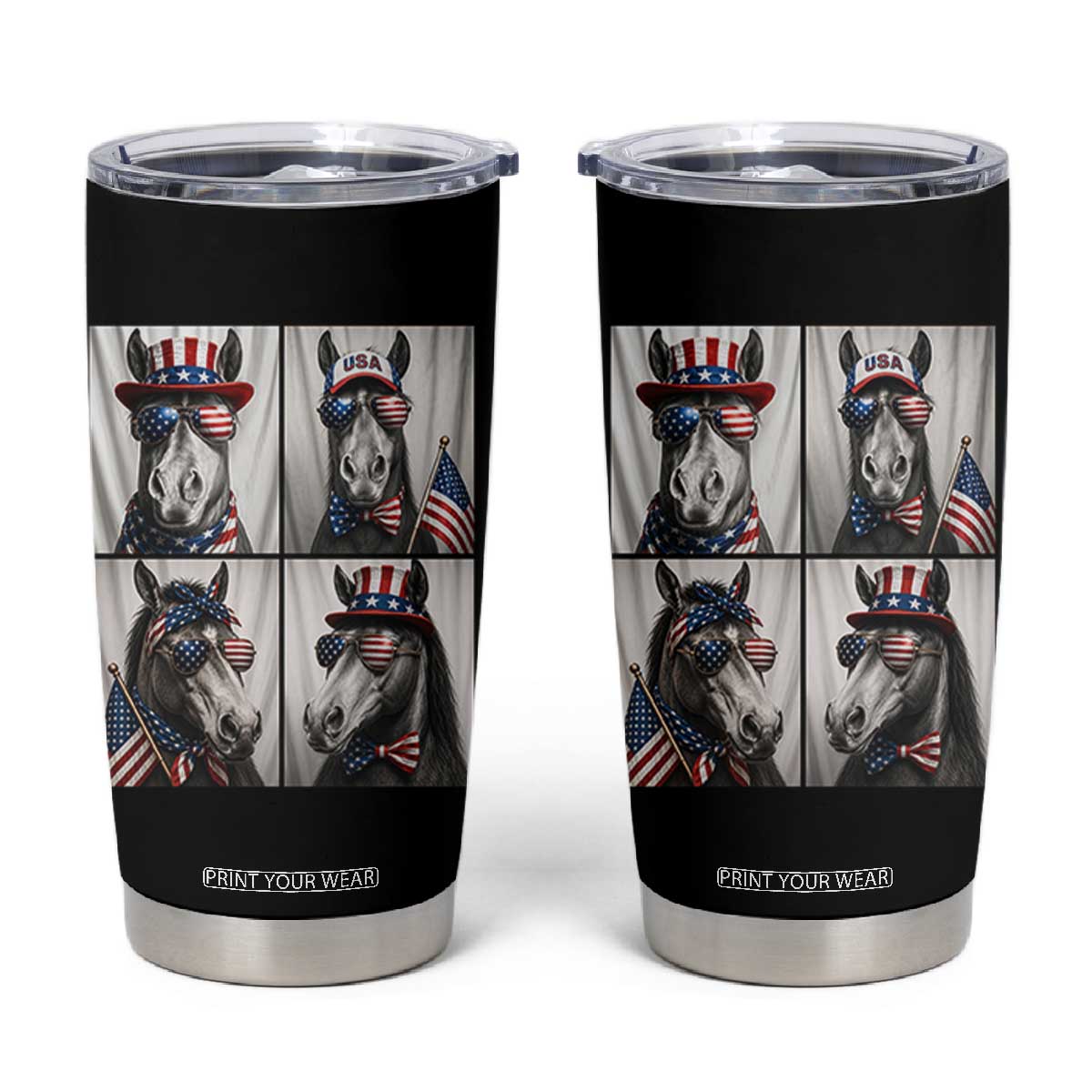 Patriotic Horse Selfie Squad Tumbler Cup USA Flag Red White And Blue Graphic