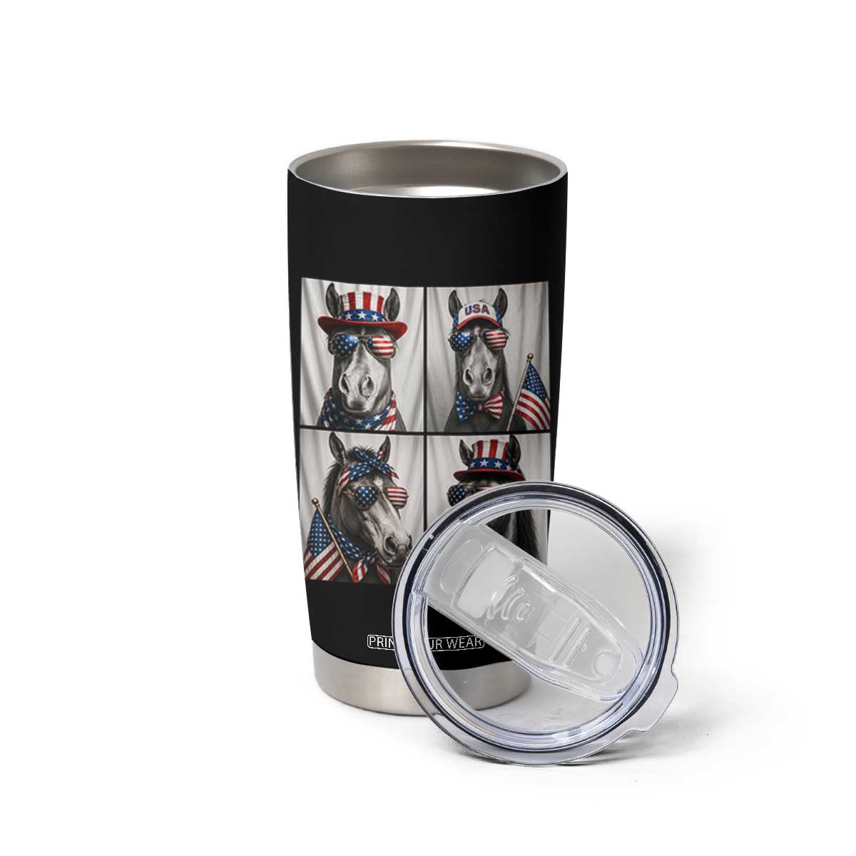 Patriotic Horse Selfie Squad Tumbler Cup USA Flag Red White And Blue Graphic