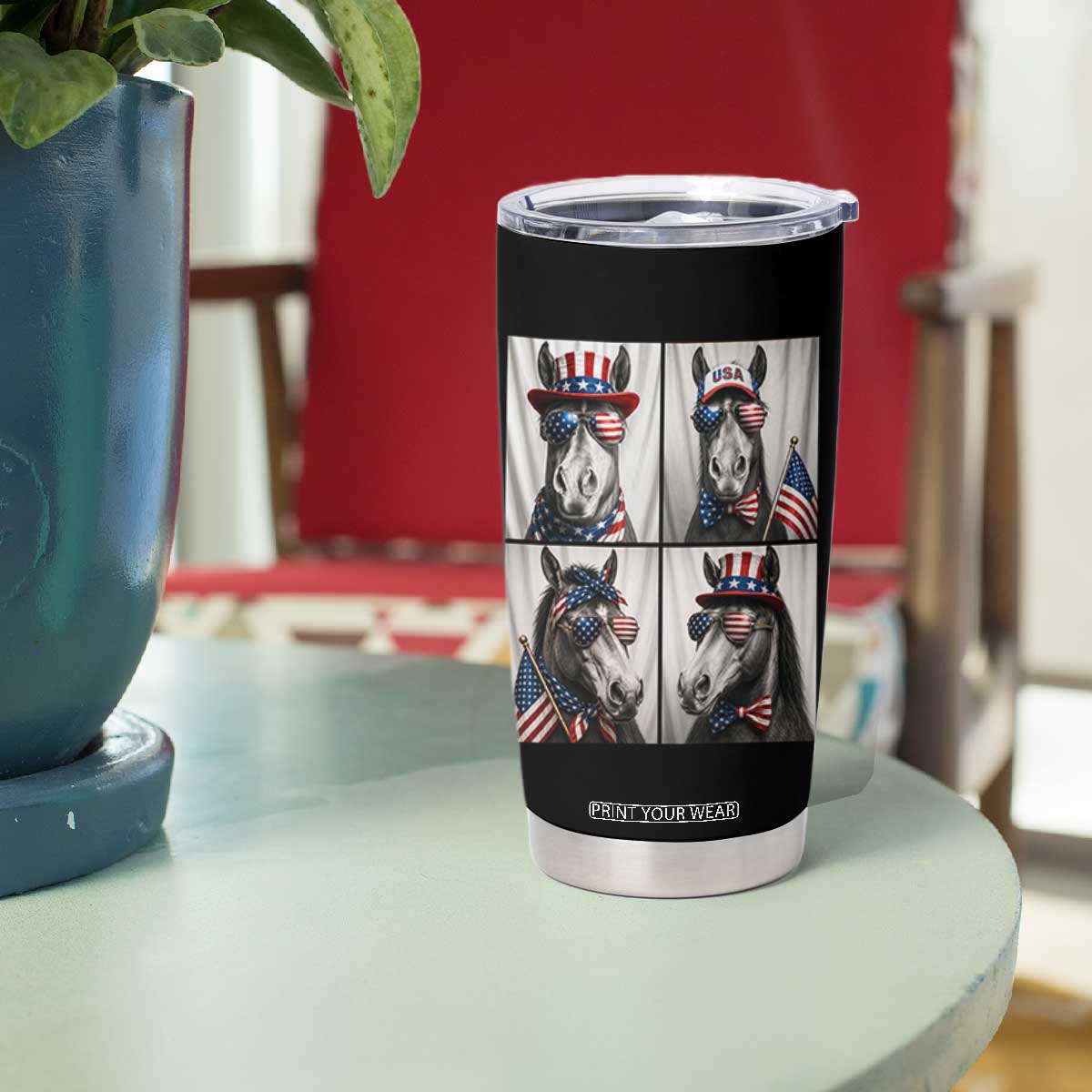Patriotic Horse Selfie Squad Tumbler Cup USA Flag Red White And Blue Graphic