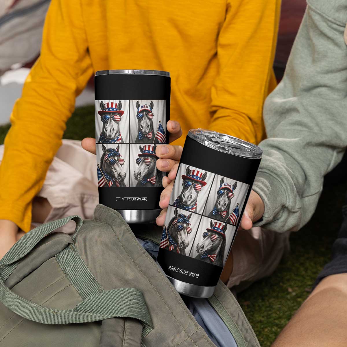 Patriotic Horse Selfie Squad Tumbler Cup USA Flag Red White And Blue Graphic