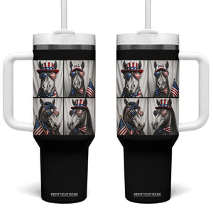 Patriotic Horse Selfie Squad Tumbler With Handle USA Flag Red White And Blue Graphic TS12 One Size: 40 oz Black Print Your Wear