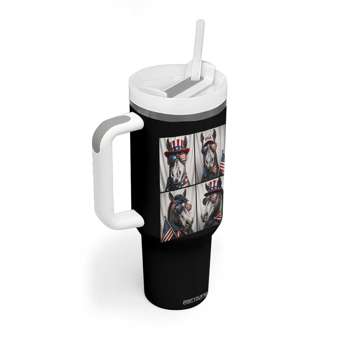 Patriotic Horse Selfie Squad Tumbler With Handle USA Flag Red White And Blue Graphic TS12 Print Your Wear