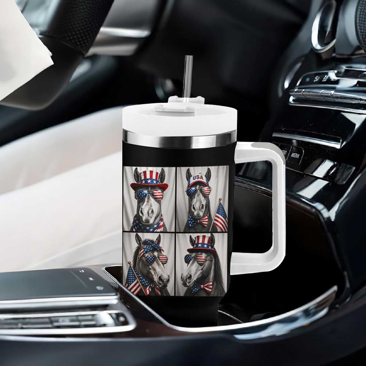 Patriotic Horse Selfie Squad Tumbler With Handle USA Flag Red White And Blue Graphic TS12 Print Your Wear