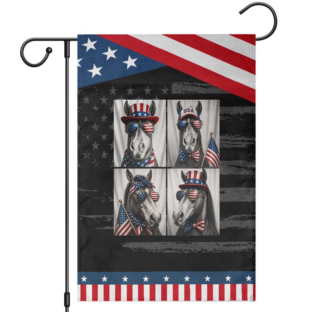 Horse Selfie Squad Patriotic Garden Flag USA Flag Red White And Blue Graphic TS12 Distressed Black Blue Print Your Wear