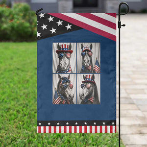 Horse Selfie Squad Patriotic Garden Flag USA Flag Red White And Blue Graphic TS12 Classic Blue Black Print Your Wear