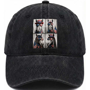 Patriotic Horse Selfie Squad Washed Cotton Baseball Cap USA Flag Red White And Blue Graphic TS12 Print Your Wear