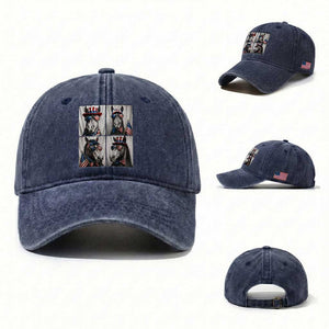 Patriotic Horse Selfie Squad Washed Cotton Baseball Cap USA Flag Red White And Blue Graphic TS12 Washed Cap Universal Fit Navy Print Your Wear