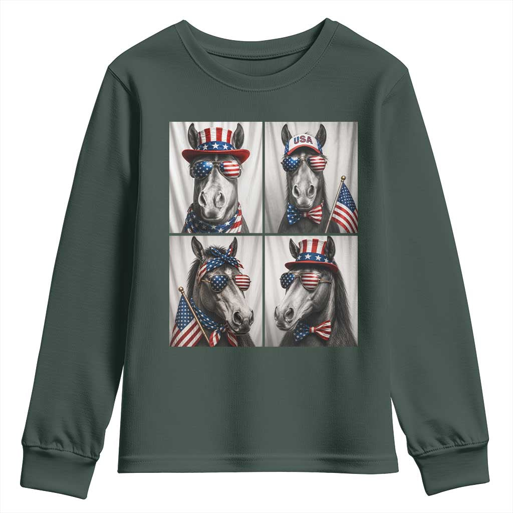 Patriotic Horse Selfie Squad Youth Sweatshirt USA Flag Red White And Blue Graphic