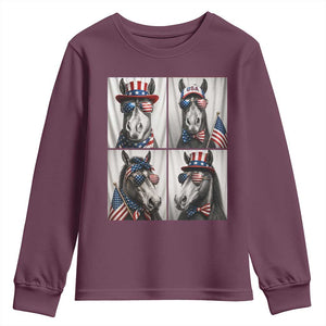 Patriotic Horse Selfie Squad Youth Sweatshirt USA Flag Red White And Blue Graphic