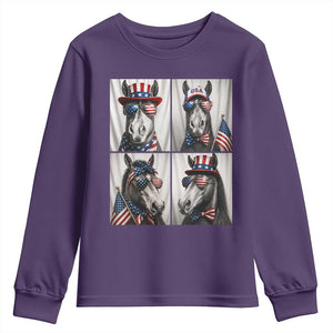 Patriotic Horse Selfie Squad Youth Sweatshirt USA Flag Red White And Blue Graphic