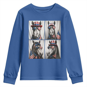 Patriotic Horse Selfie Squad Youth Sweatshirt USA Flag Red White And Blue Graphic