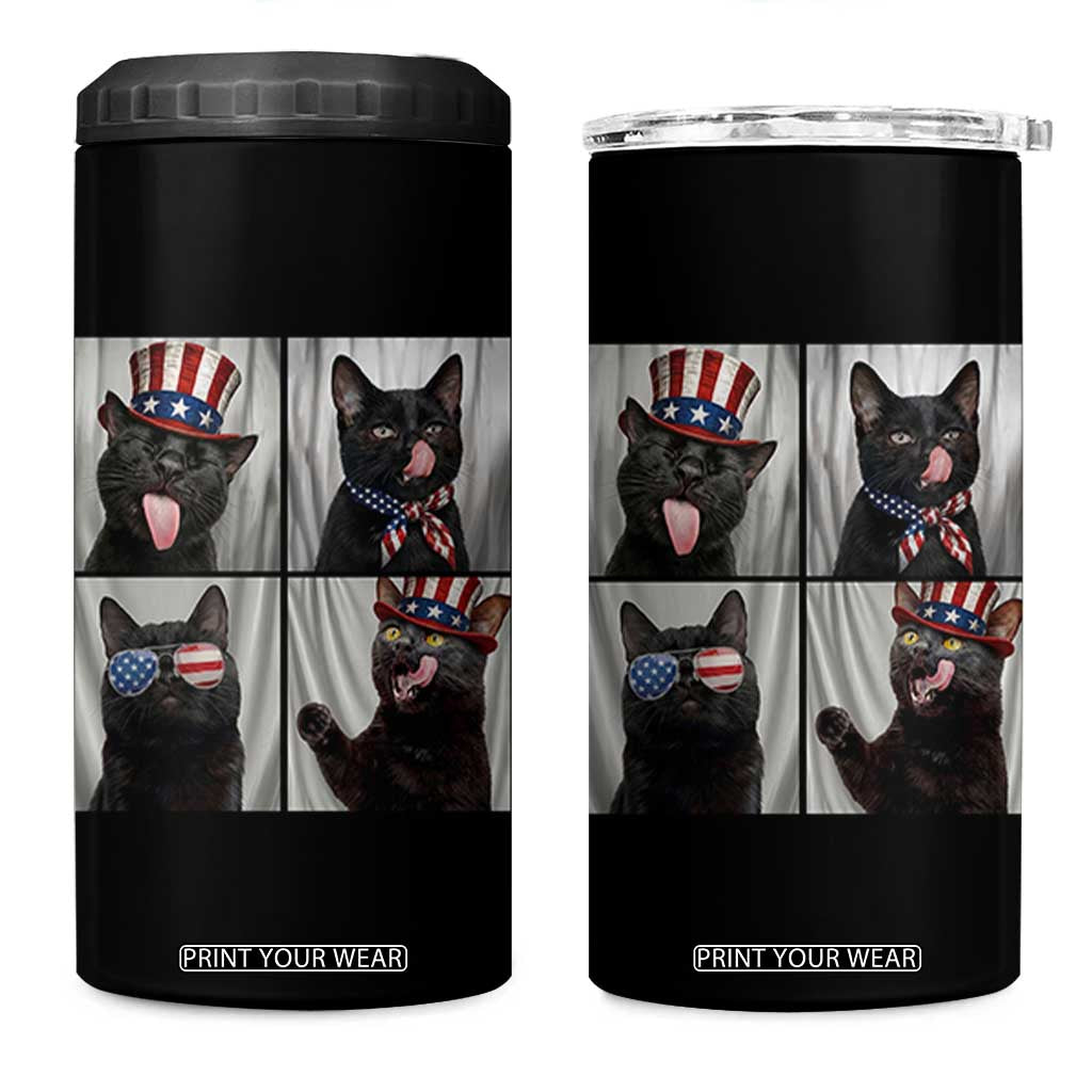 Funny Patriotic Black British Shorthair Cat Selfie 4 in 1 Can Cooler Tumbler TS12 One Size: 16 oz Black Print Your Wear