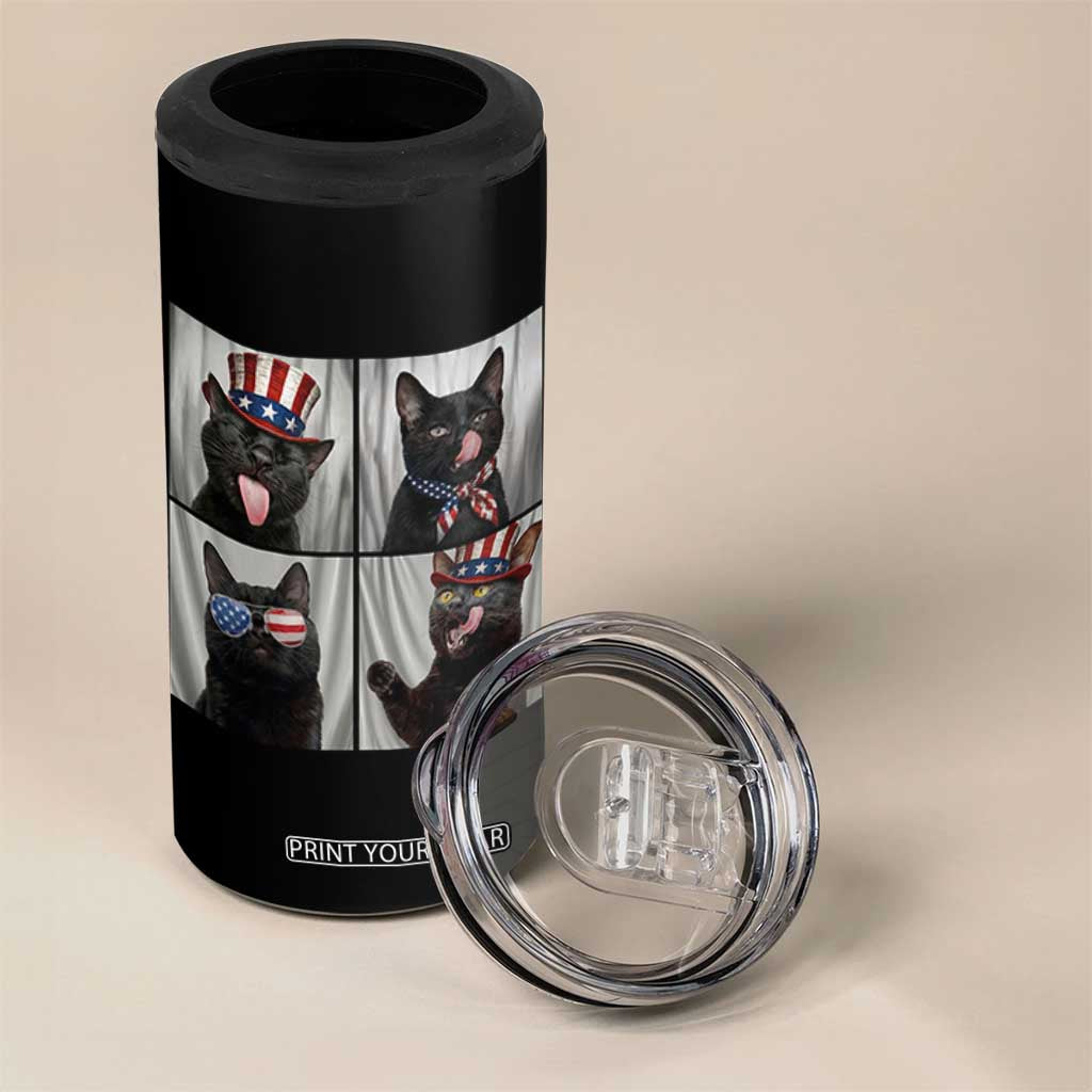 Funny Patriotic Black British Shorthair Cat Selfie 4 in 1 Can Cooler Tumbler TS12 Print Your Wear