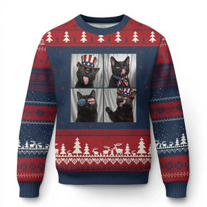 Funny Patriotic Black British Shorthair Cat Selfie Ugly Christmas Sweater