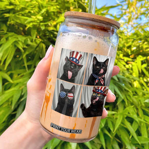 Funny Patriotic Black British Shorthair Cat Selfie Glass Can