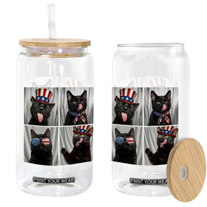 Funny Patriotic Black British Shorthair Cat Selfie Glass Can