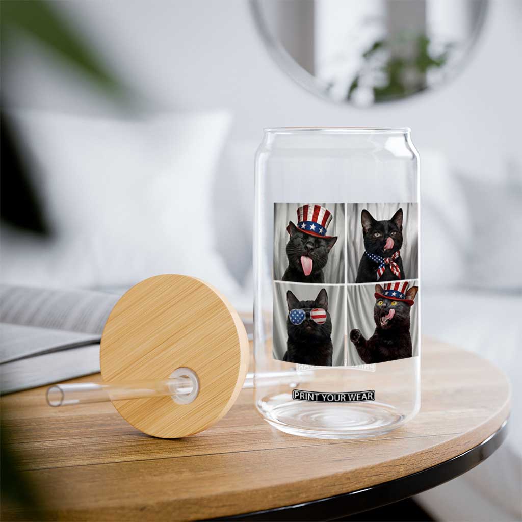 Funny Patriotic Black British Shorthair Cat Selfie Glass Can