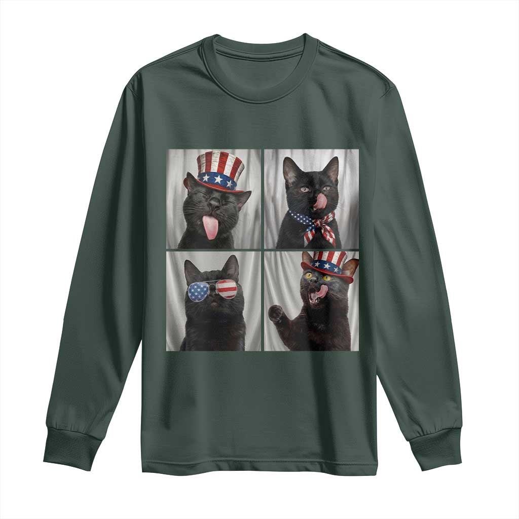 Funny Patriotic Black British Shorthair Cat Selfie Long Sleeve Shirt TS12 Dark Forest Green Print Your Wear