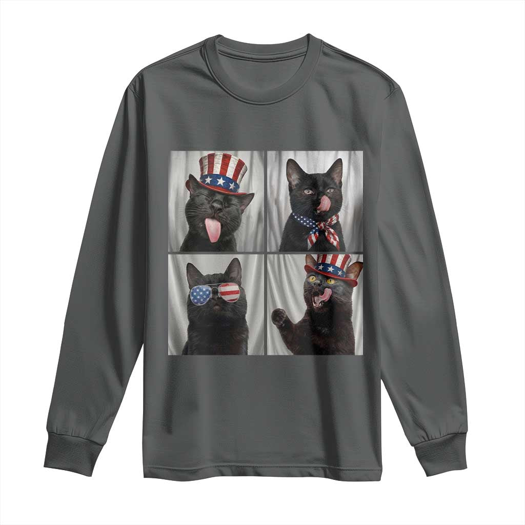 Funny Patriotic Black British Shorthair Cat Selfie Long Sleeve Shirt TS12 Dark Heather Print Your Wear