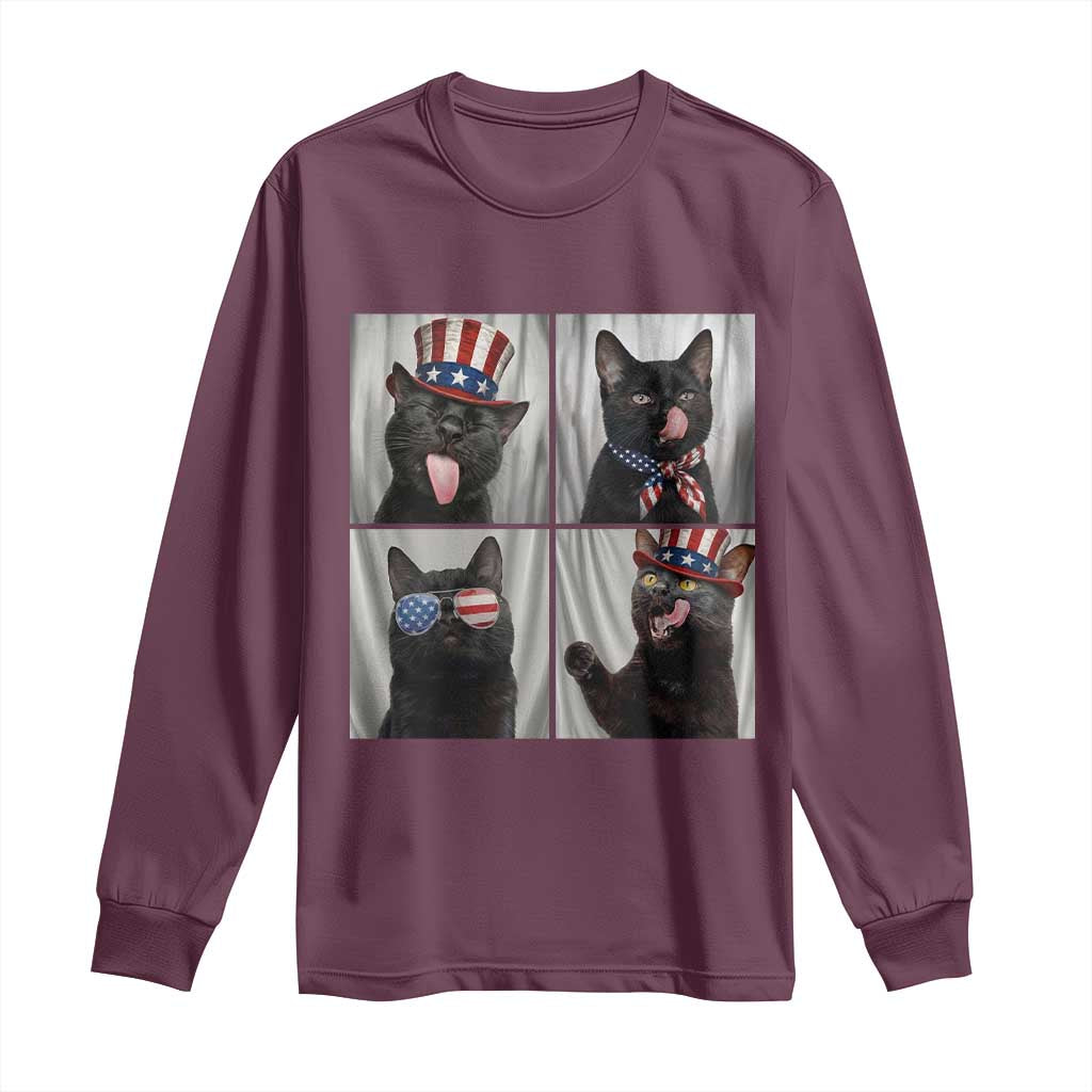 Funny Patriotic Black British Shorthair Cat Selfie Long Sleeve Shirt TS12 Maroon Print Your Wear
