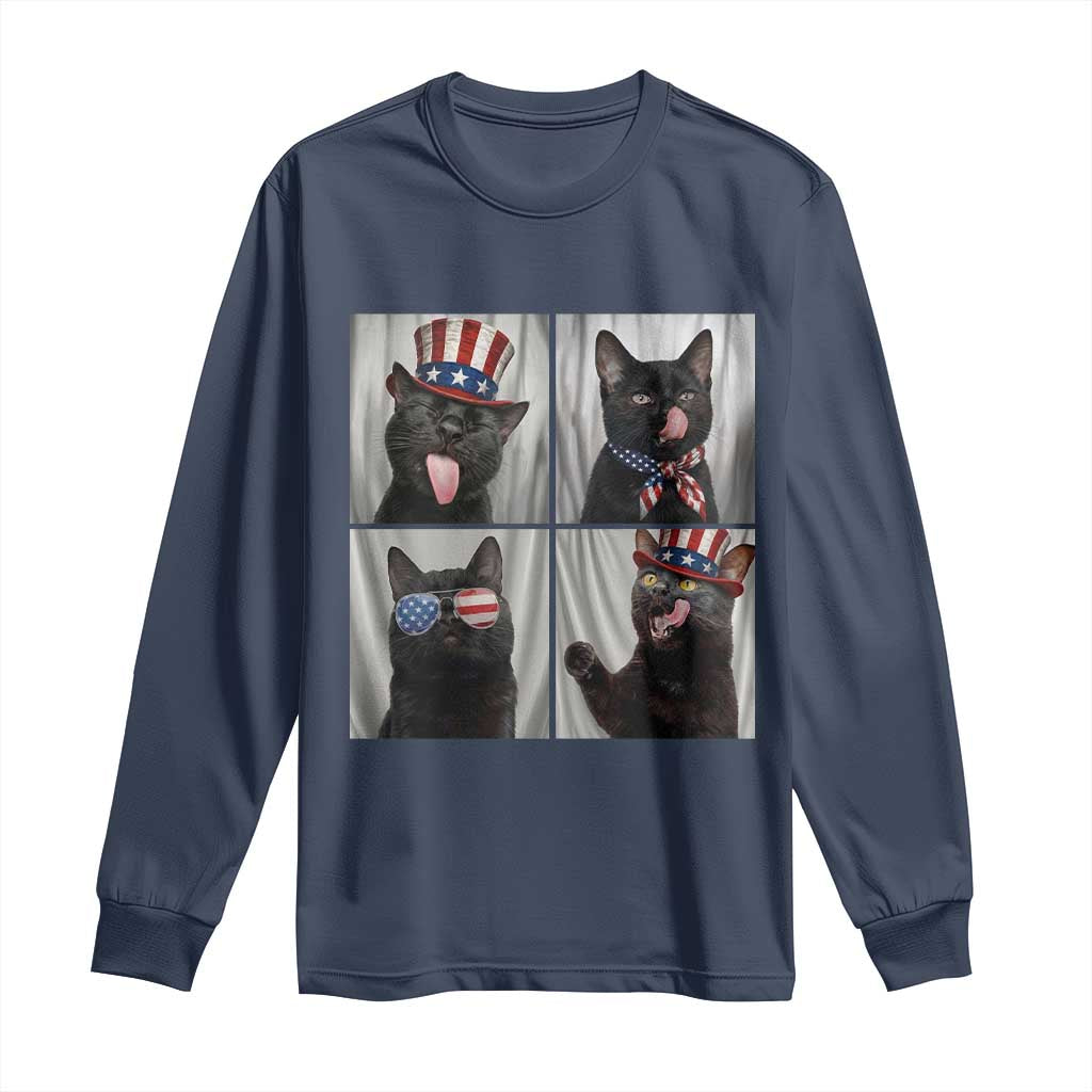Funny Patriotic Black British Shorthair Cat Selfie Long Sleeve Shirt TS12 Navy Print Your Wear