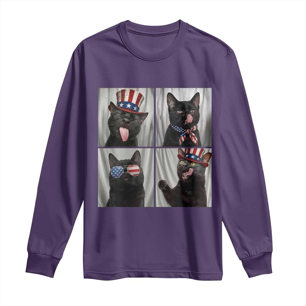 Funny Patriotic Black British Shorthair Cat Selfie Long Sleeve Shirt TS12 Purple Print Your Wear