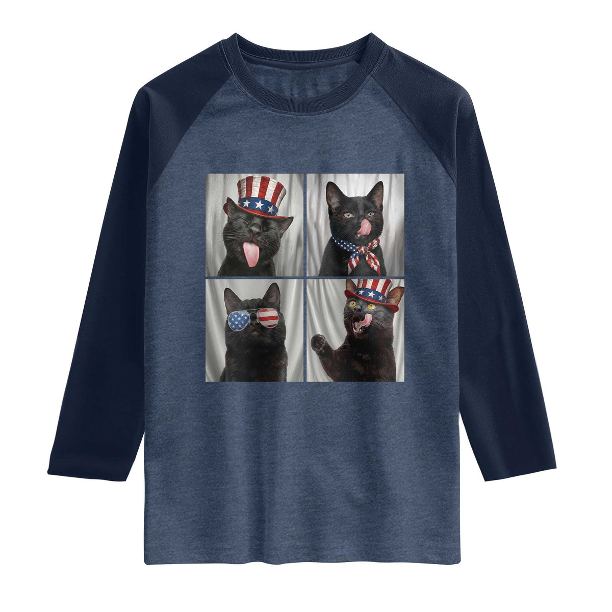 Funny Patriotic Black British Shorthair Cat Selfie Raglan Shirt