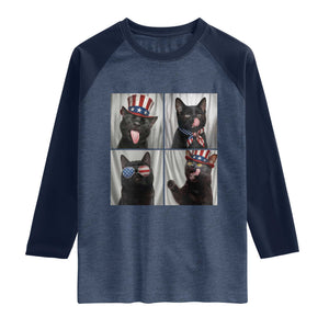 Funny Patriotic Black British Shorthair Cat Selfie Raglan Shirt