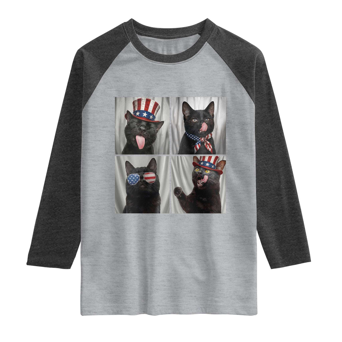 Funny Patriotic Black British Shorthair Cat Selfie Raglan Shirt